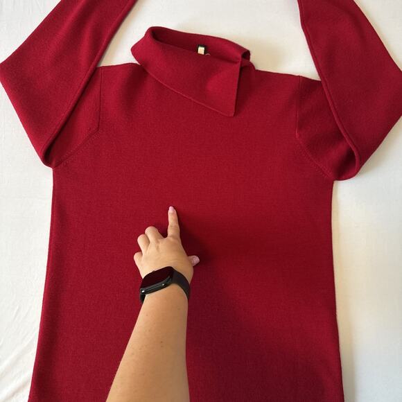 Eileen Fisher Women’s Petite S Merino Wool Red Mock Neck Sweater Winter Holiday - Picture 7 of 9